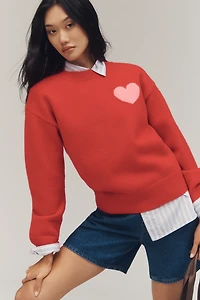 English Factory Heart Icon Long-Sleeve Crew-Neck Sweater