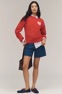 English Factory Heart Icon Long-Sleeve Crew-Neck Sweater