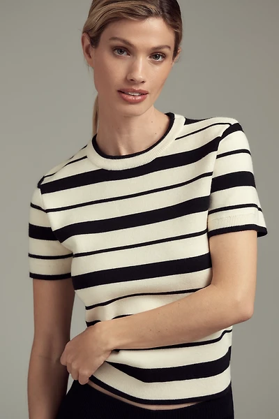 English Factory Short-Sleeve Striped Knit Sweater