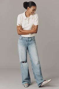 English Factory Short-Sleeve Embellished Polo Sweater
