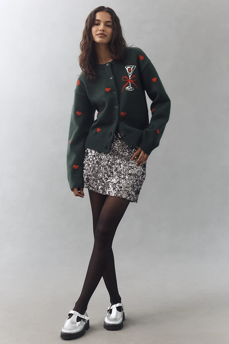 English Factory Martini Embroidered Cardigan Sweater