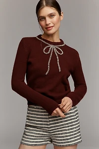 English Factory Rhinestone Bow Plus Sweater