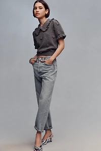 English Factory Pearl Short-Sleeve Collared Sweater