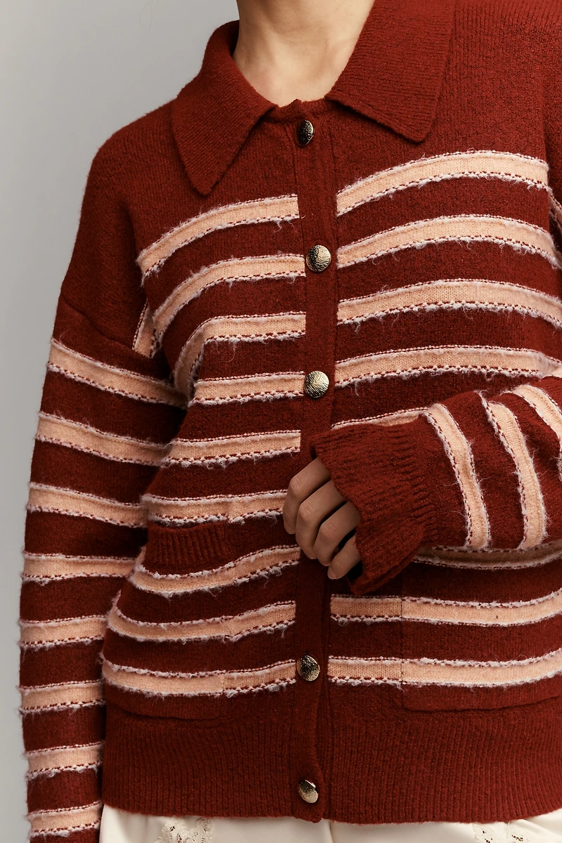 English Factory Stripe Collared Cardigan