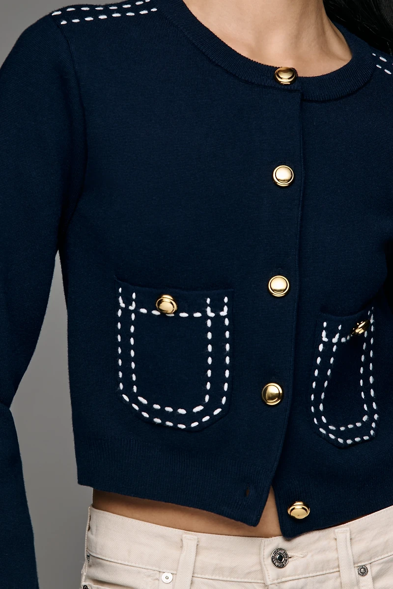 English Factory Stitched Cardigan Sweater