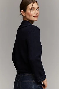 English Factory Three-Quarter Sleeve Collared Braided-Detail Cardigan Sweater