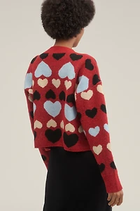 English Factory Crew-Neck Heart Icon Cardigan Sweater