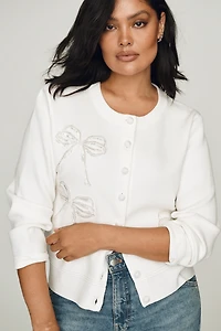English Factory Beaded Bow Cardigan