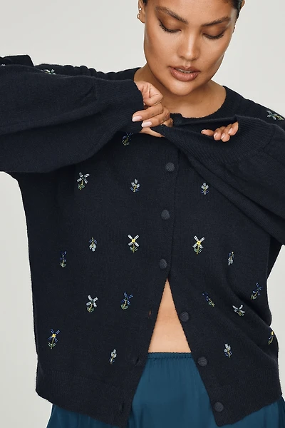 English Factory Embroidered Cardigan Sweater