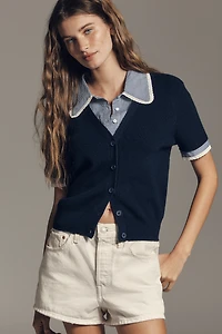 ASTR The Label Marlee Mixed Short Sleeve Cardigan Sweater