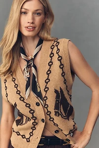 Moon River Jacquard V-Neck Cardigan Sweater Vest