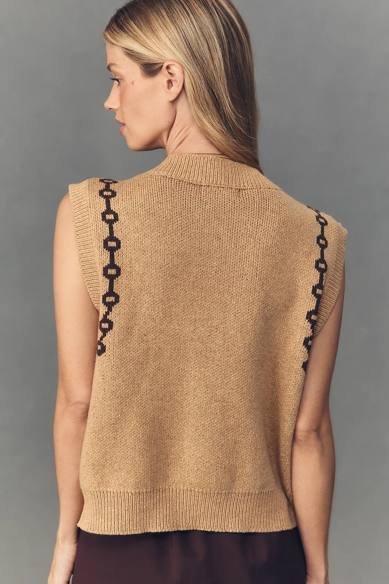 Moon River Jacquard V-Neck Cardigan Sweater Vest