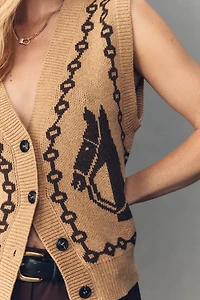 Moon River Jacquard V-Neck Cardigan Sweater Vest