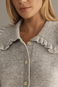 The Ainsley Ruffle-Collar Cardigan Sweater by Self Contrast 