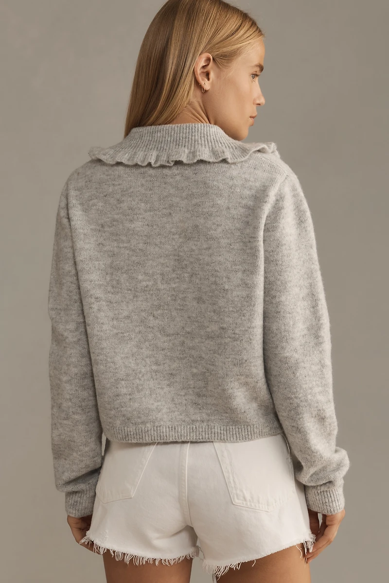 The Ainsley Ruffle-Collar Cardigan Sweater by Self Contrast 