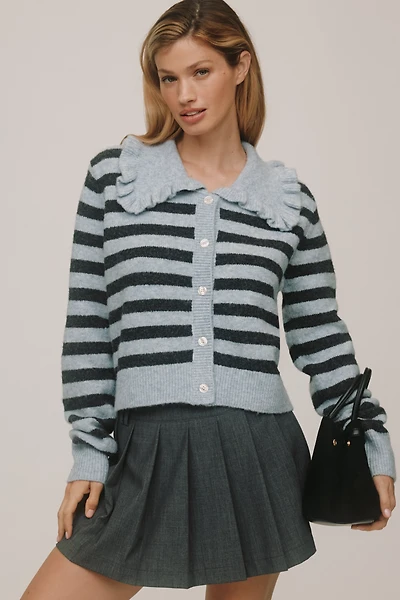 The Ainsley Ruffle-Collar Cardigan Sweater by Self Contrast