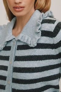 The Ainsley Ruffle-Collar Cardigan Sweater by Self Contrast