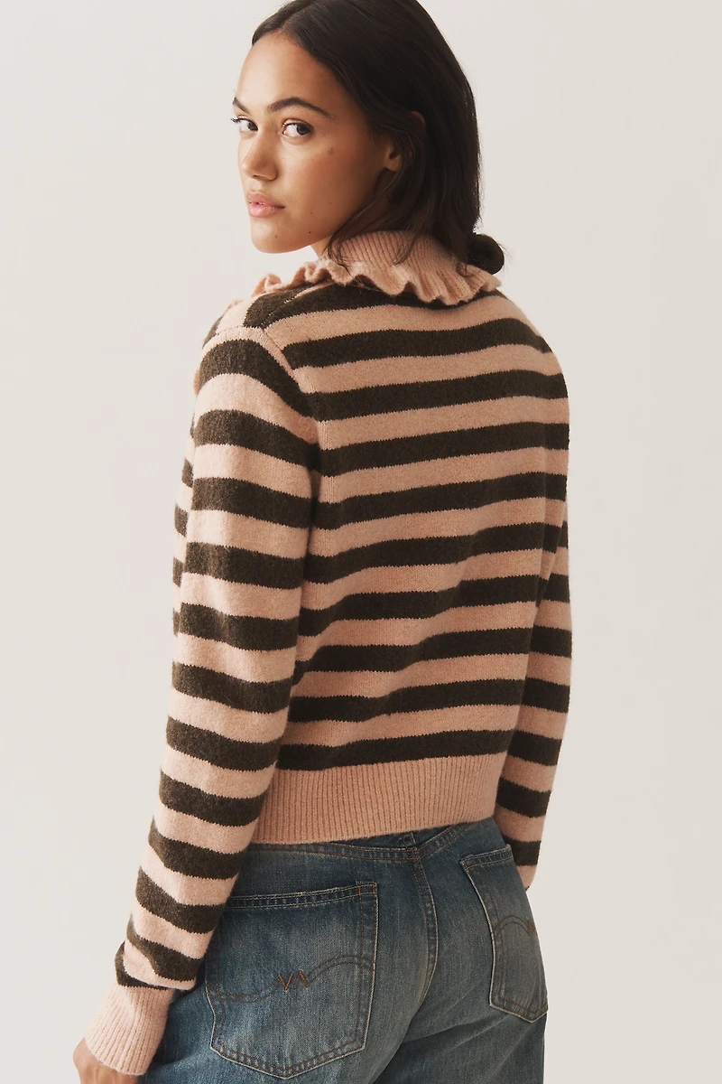 The Ainsley Ruffle-Collar Cardigan Sweater by Self Contrast