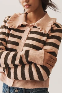 The Ainsley Ruffle-Collar Cardigan Sweater by Self Contrast