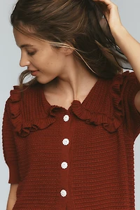 The Ainsley Ruffle-Collar Cardigan Sweater by Self Contrast: Short-Sleeve Edition