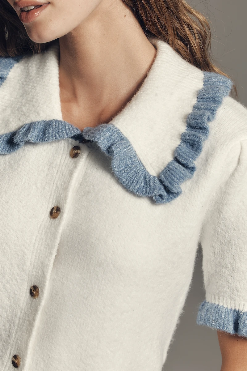 Self Contrast Ainsley Short Sleeve Collared Cardigan Sweater