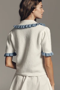 Self Contrast Ainsley Short Sleeve Collared Cardigan Sweater