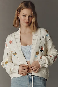 Maeve Embroidered Icons Cardigan Sweater