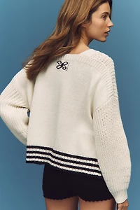 Maeve V-Neck Nautical Linen-Blend Sweater