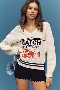 Maeve V-Neck Nautical Linen-Blend Sweater