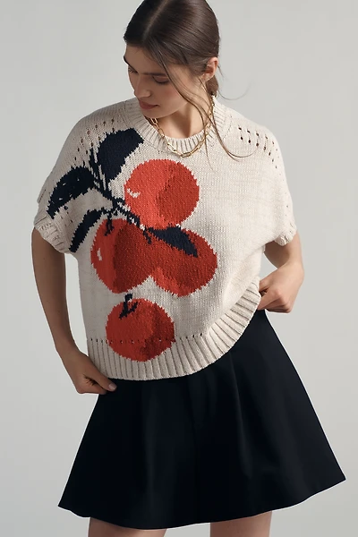 Maeve Short-Sleeve Crew-Neck Veggie Motif Graphic Sweater