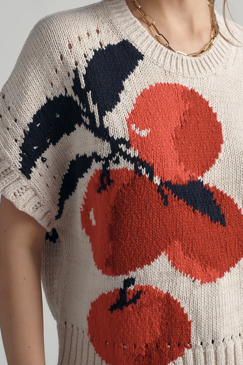 Maeve Short-Sleeve Crew-Neck Veggie Motif Graphic Sweater