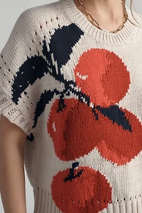 Maeve Short-Sleeve Crew-Neck Veggie Motif Graphic Sweater