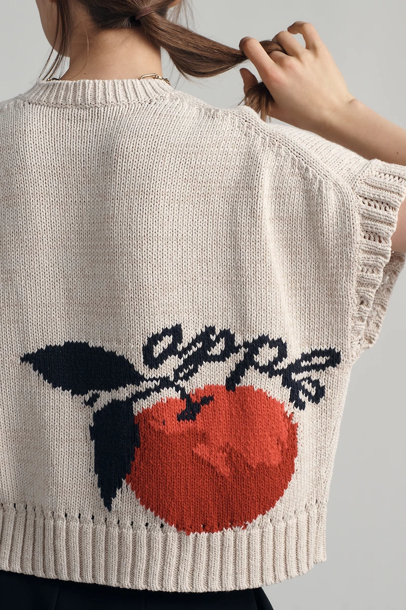 Maeve Short-Sleeve Crew-Neck Veggie Motif Graphic Sweater