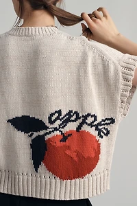 Maeve Short-Sleeve Crew-Neck Veggie Motif Graphic Sweater