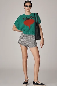Maeve Short-Sleeve Crew-Neck Veggie Motif Graphic Sweater
