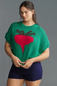 Maeve Short-Sleeve Crew-Neck Veggie Motif Graphic Sweater