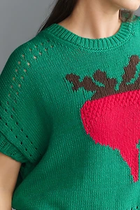 Maeve Short-Sleeve Crew-Neck Veggie Motif Graphic Sweater