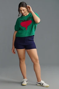 Maeve Short-Sleeve Crew-Neck Veggie Motif Graphic Sweater