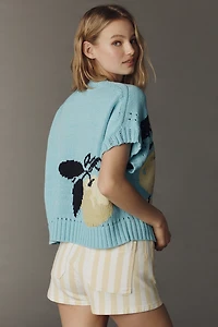 Maeve Short-Sleeve Crew-Neck Veggie Motif Graphic Sweater