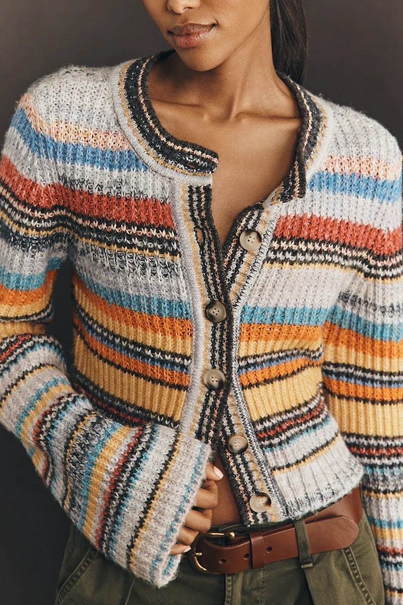 Pilcro Ribbed Multi-Stripe Cardigan Sweater