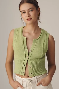 Pilcro Cotton Linen Button-Front Sweater Vest