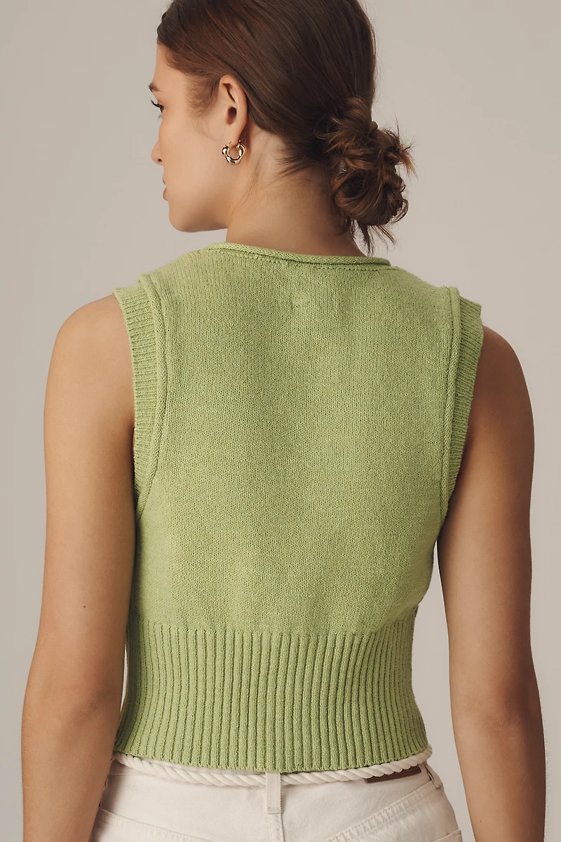 Pilcro Cotton Linen Button-Front Sweater Vest