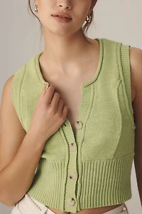 Pilcro Cotton Linen Button-Front Sweater Vest