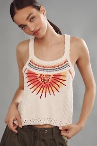 Pilcro Sunshine Motif Fringed Crop Sweater Tank