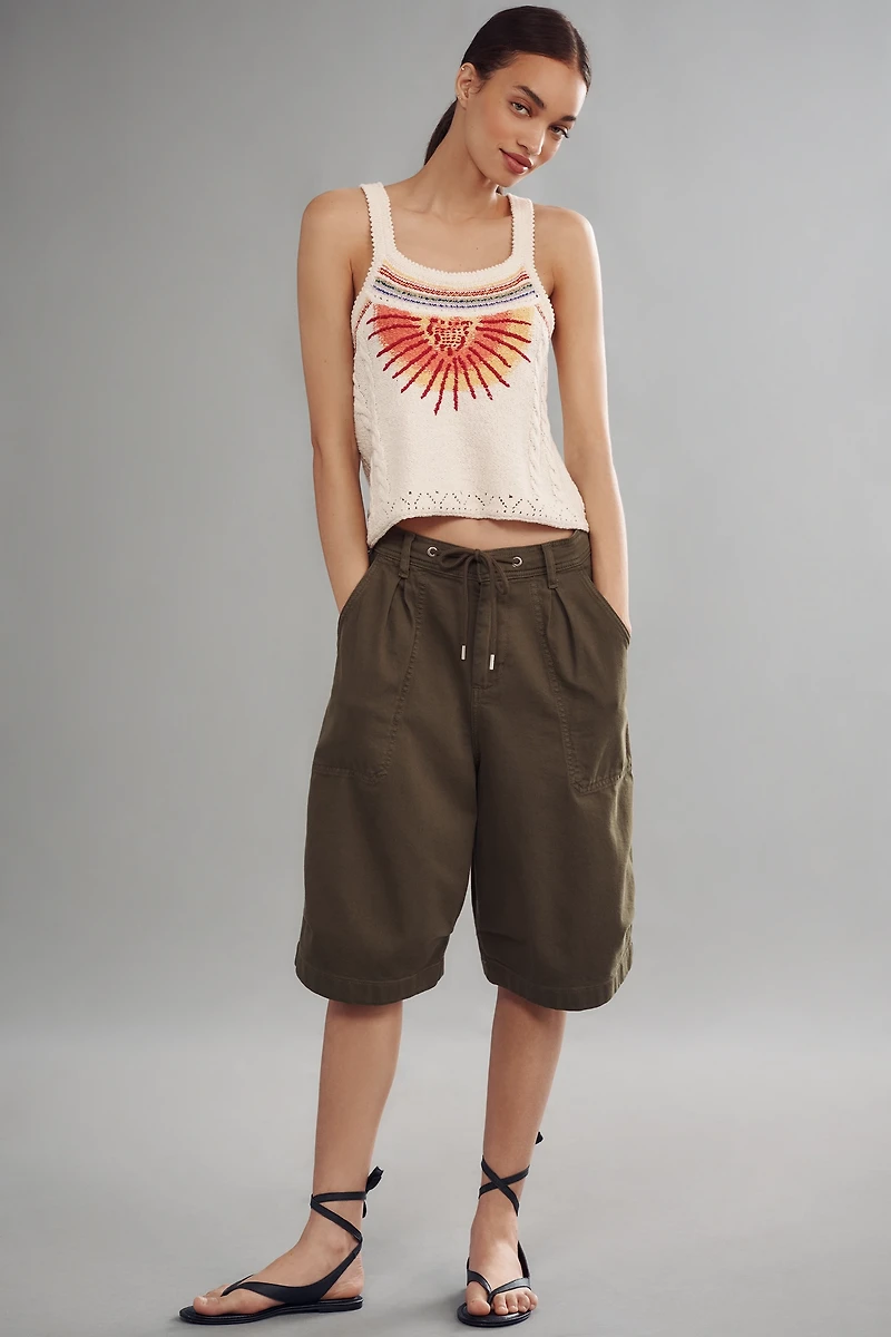 Pilcro Sunshine Motif Fringed Crop Sweater Tank