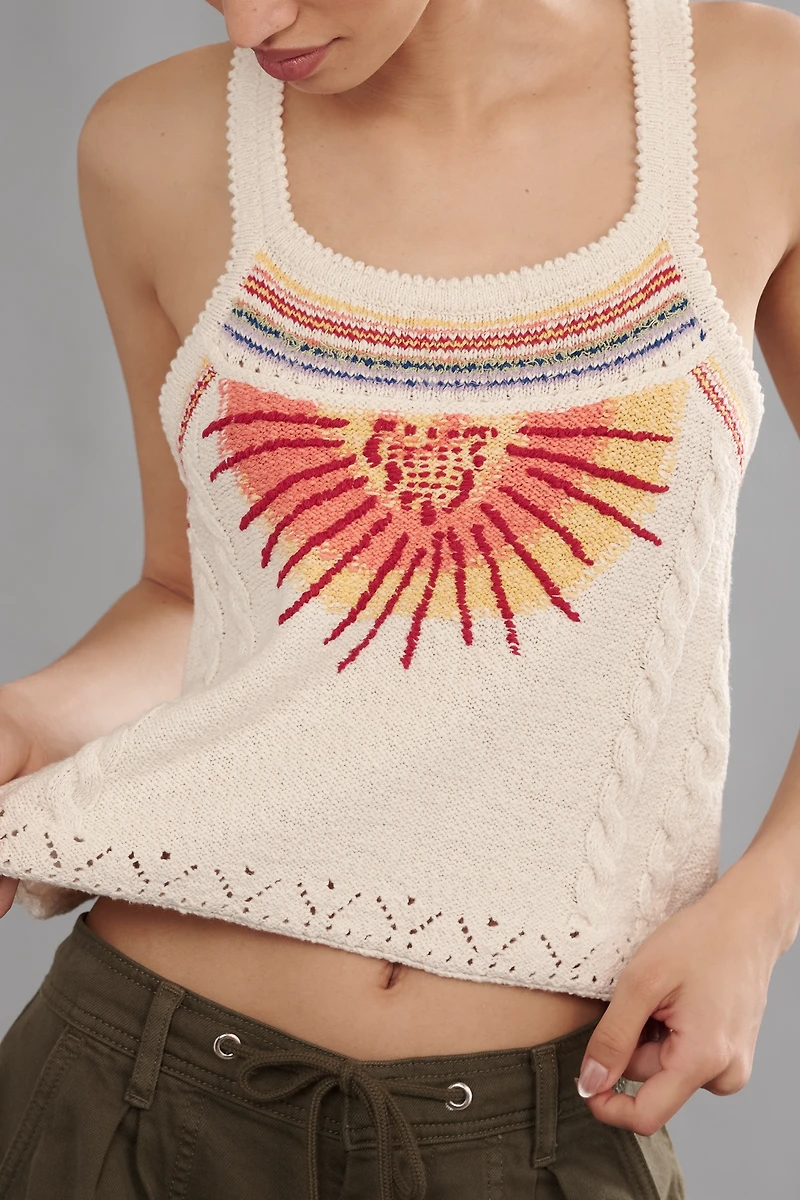 Pilcro Sunshine Motif Fringed Crop Sweater Tank