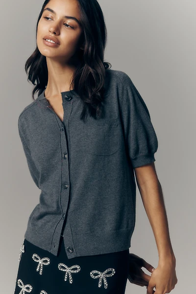 Maeve Short-Sleeve Crew-Neck Cardigan Sweater