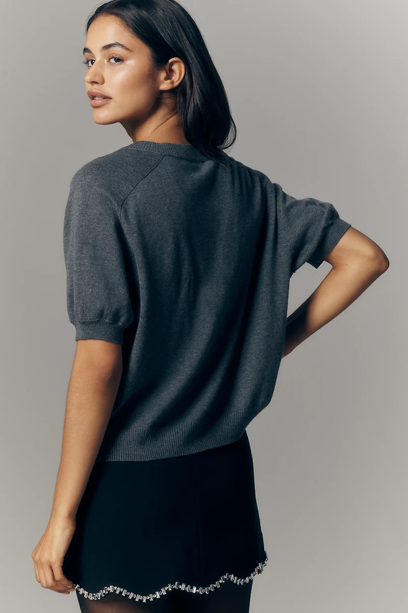 Maeve Short-Sleeve Crew-Neck Cardigan Sweater