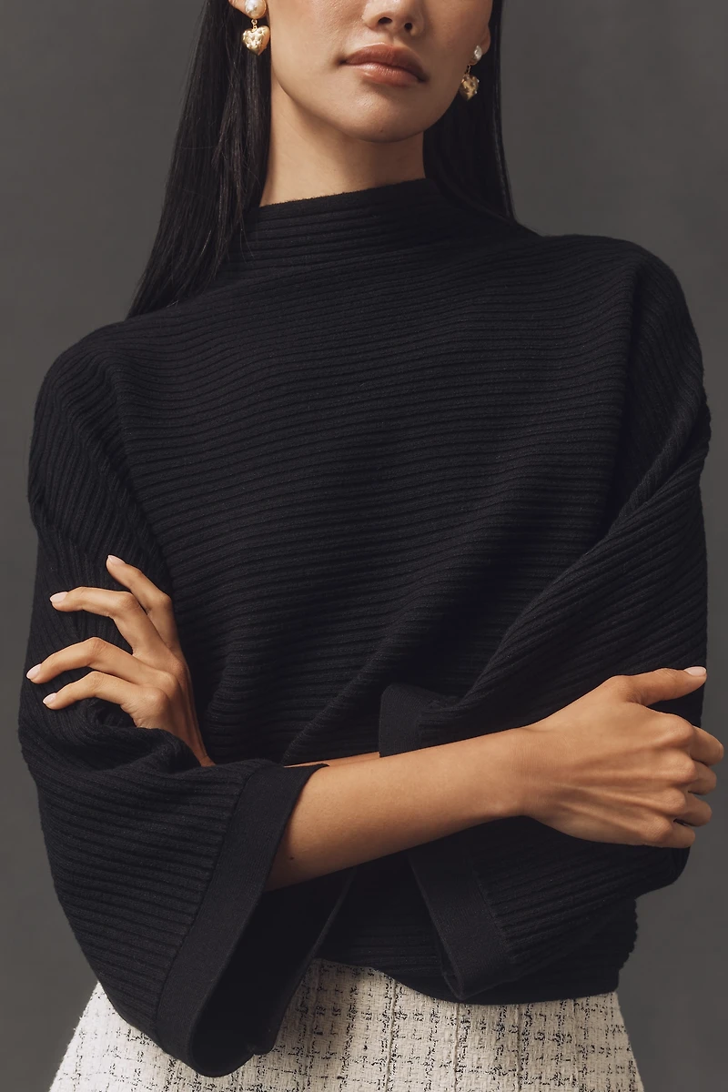 By Anthropologie Mock-Neck Wide-Sleeve Sweater