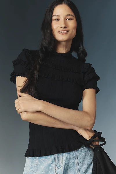 By Anthropologie Ruffle-Hem Knit Top